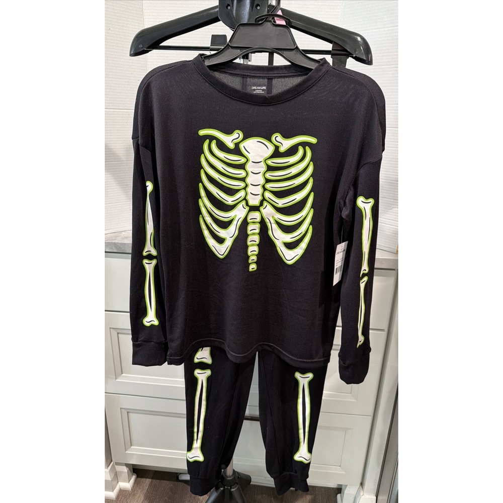 DreamLife Halloween Pajamas Skeleton Bones 2 Piece Glow in Dark Adult XS NWT